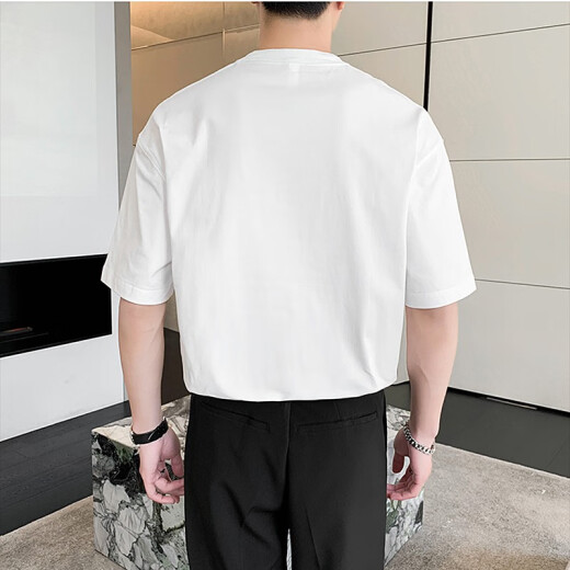 Heavy heavy cotton Henry shirt short-sleeved T-shirt men's summer American retro trend ins loose casual Henry neck T-shirt white M (recommended 111Jin[Jin equals 0.5 kg]-130Jin[Jin equals 0.5 kg])
