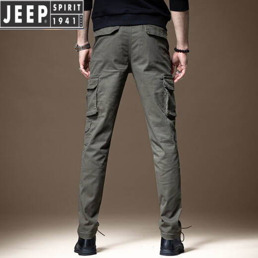 JEEP SPIRIT overalls men's 2025 new slim fit casual pants men's multi-pocket special training pants Korean style trendy paratrooper pants overalls quality 680 black 32 (waist 2 feet 5)