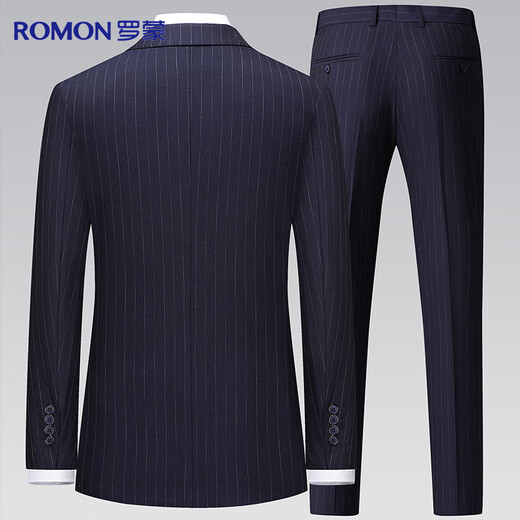 Romon suit men's double-breasted casual retro suit suit slim shopping mall same style wedding groom's dress