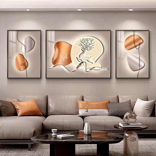 
Aohan Light Luxury Living Room Decoration Painting Abstract Triptych Modern Simple Sofa Background Wall Hanging Painting Wall Atmospheric Wall Wall Painting JD14082 Left and right 40*60 80*60 Crystal porcelain aluminum alloy black frame