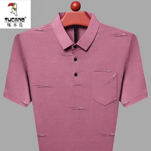 啄木鸟（TUCANO）冰 丝短袖t恤男夏季薄款中年男士高端翻领POLO 衫桑蚕丝爸爸装男T ZMN719红色 180/2XL建议150165斤