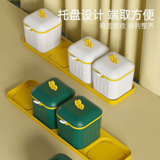 Xuanyan light luxury double-layered seasoning box with spoon seasoning jar set salt shaker seasoning storage box seasoning box seasoning utensils glazed green double layer