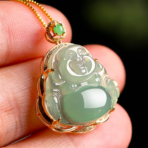 Haikai necklace for women, jade pendant, gold inlaid jade Maitreya Buddha necklace, Valentine's Day birthday gift for mom, 18 gold k jade Buddha edge Maitreya Buddha smile necklace