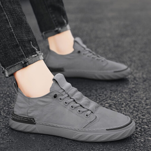 
Fashion men's shoes Korean casual shoes old Beijing canvas shoes fisherman shoes lazy people stomp flat shoes W838 gray 41