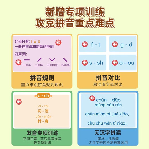 
Maobeile Pinyin Voice Book Pinyin Training Audio Bilingual Point Reading Machine English Alphabet First Grade Children English Enlightenment] Preschool Enlightenment 100 Points - Point Reading Edition