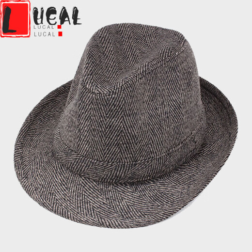 LUCALY Republic of China style men's top hat and elderly hat men's autumn and winter thickened velvet big-brimmed top hat for middle-aged and elderly people to keep warm. // Solid color (no velvet inside) - black and gray standard size (56-58cm) lining adjustable