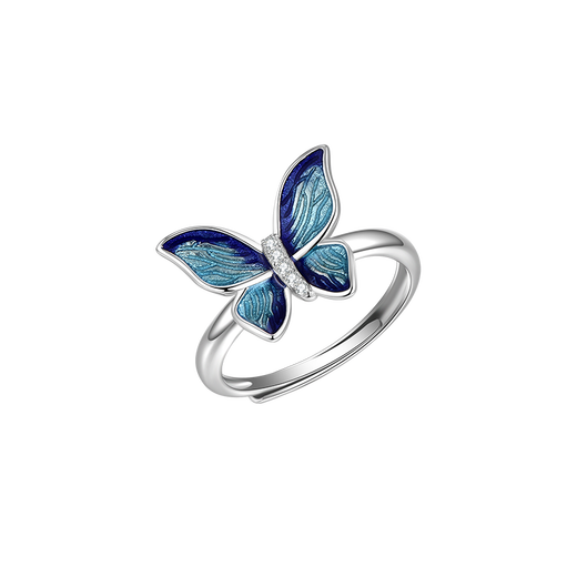 China Gold S925 Silver Gradient Blue Butterfly Ring Women's Light Luxury Fashion Versatile Temperament Ring Birthday Gift for Girlfriend About 2.5g