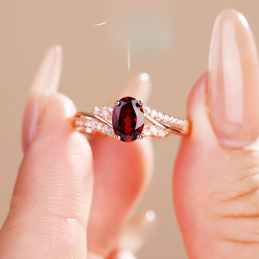 Qianqimeng 18K gold ruby ring natural red garnet gem S925 silver plated simple heart-shaped 6MM heart-shaped gemstone girl style daily commuting