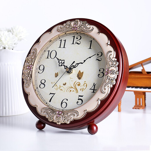 Hanshi (Hense) European retro small clock bedroom living room table clock wooden decorative clock desktop classical quartz clock HD282
