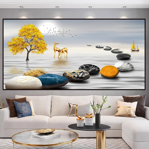 客厅装饰画自粘贴画沙发背景墙3D立体山水画墙贴墙纸挂画壁画贴纸 家和万事兴-TH-1369 自带背胶 6号:宽200厘米*高100厘米