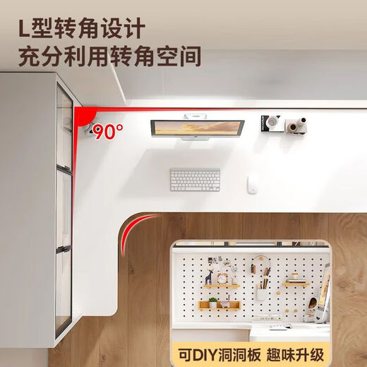 Suzhan solid wood desk and bookshelf integrated bedroom children's writing desk simple corner desk desktop office computer table solid wood ecological board cream white - bookcase on the left 120*65*170 bookcase two glass doors
