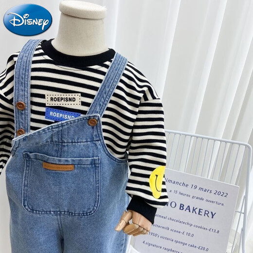 Disney Children's Overalls Spring and Autumn Thin 2024 Baby Big Pocket Jumpsuit Summer Boys and Girls Soft Jeans Blue Overalls 90