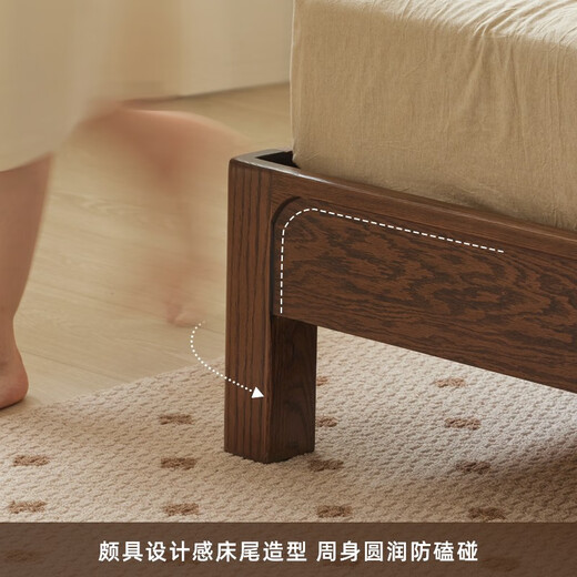 Original original solid wood bed modern simple small apartment night light oak large bed bedroom double bed log style L701D [high body - black walnut color] 1.2*2.0m single bed large bed