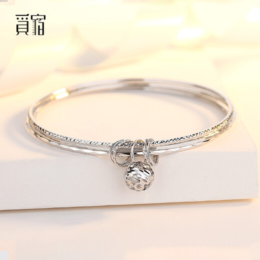 Misu Platinum Three Lives Three Worlds Bracelet Women's Boutique PT950 Platinum Three Ring Wishing Transfer Beads Hand Jewelry Birthday Gift Weight 11.25g Inner Diameter 52mm