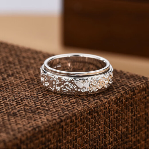 DL 1998 Fat Donglai same style Pixiu ring can rotate six-character mantra 999 silver men's national trend single rotating index finger ring No. 26, finger circumference is about 66MM