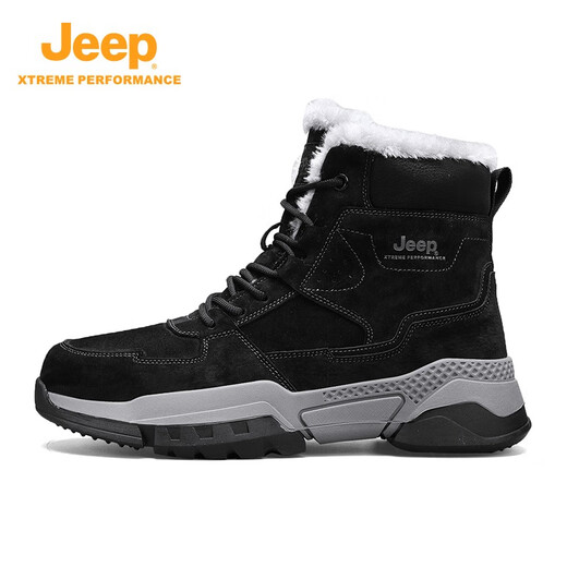 Jeep Snow Boots Herren Winter neues Produkt plus Fleece warme High-Top-Baumwollschuhe Herren nordöstliche Outdoor-Pelzschuhe Männer Schwarz (Sportgröße) 43