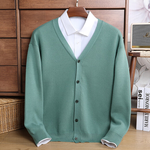 ROMON sweater for men with wool V-neck button knitted cardigan for men in spring and autumn trendy Korean solid color casual jacket for men gray 175/L
