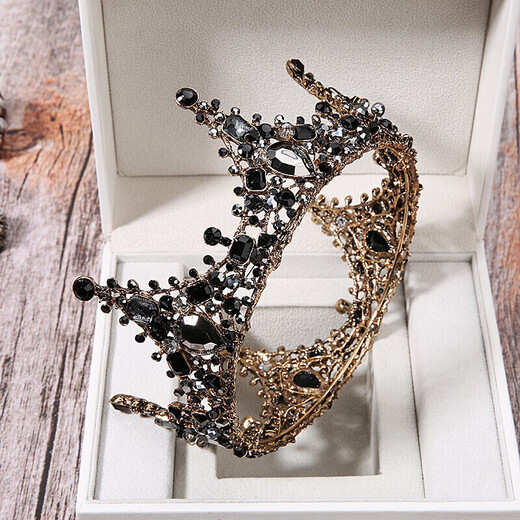 Shijun (SHIJUN) light luxury crown tiara for adults baroque retro black round crown atmospheric European style bridal tiara princess birthday HG040-2 crown gift box