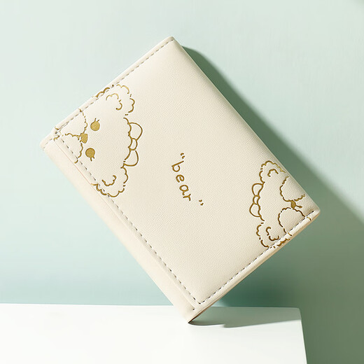 Xuanyan Cute Bear Wallet Women's New Fashion Card Holder Folding Small Wallet Women's Small and Fresh Student Wallet Bear Tri-fold Wallet [White]