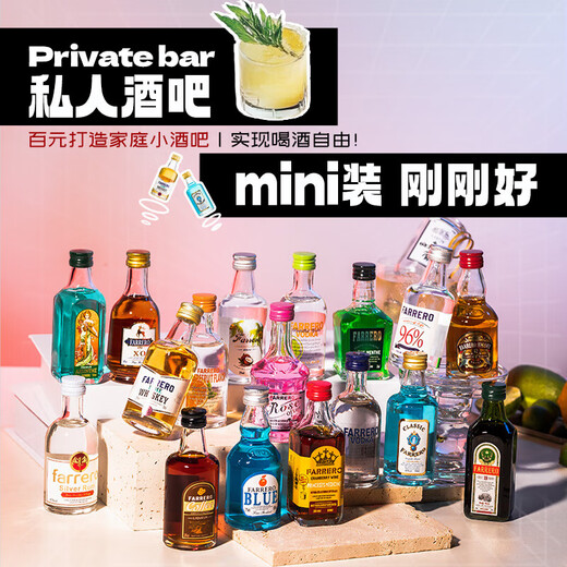 Vin étranger, whisky, brandy, vin de base du gin, spiritueux, version de petit vin, dépanneur de barmoine, petit ventre de bouteille, gin Farero (vin formulé) 50 ml 1 bouteille