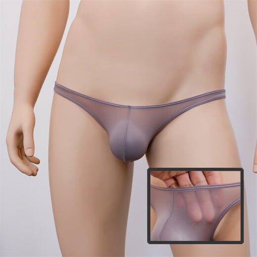 ROSELEX confidential delivery sexy men's mini thong comfortable ice silk transparent see-through tight ultra-low waist g coffee color ice silk see-through M