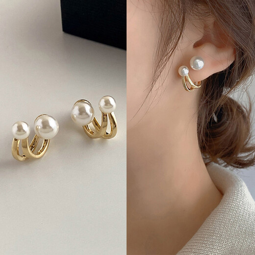 YaoYiZun Pearl Earrings Women's Two-Wear Pure Silver Earrings Birthday Gift High-Quality Earrings Valentine's Day Gift Double C Pearl Earrings
