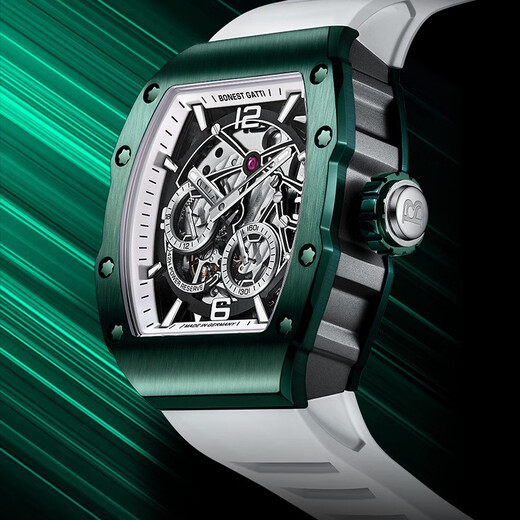 
BONEST GATTI German watch men's automatic mechanical watch hollow waterproof luminous wine barrel men's watch Valentine's Day birthday gift BG9903-A4 Venom Green