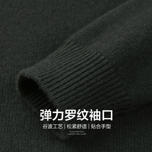 杉杉（FIRS）厚款纯羊毛圆领毛衣男秋季新款商务纯色休闲针织保暖毛衫692 墨绿色 XL (180)