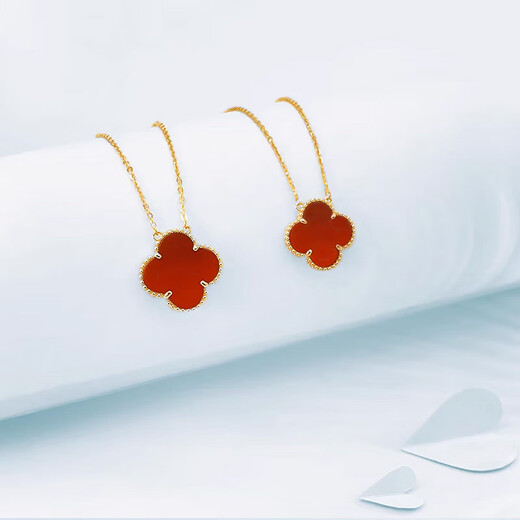 18K gold four-leaf clover necklace au750 color gold rose gold gold clavicle chain Chinese Valentine's Day gift 18K rose gold (15mm chain) red agate
