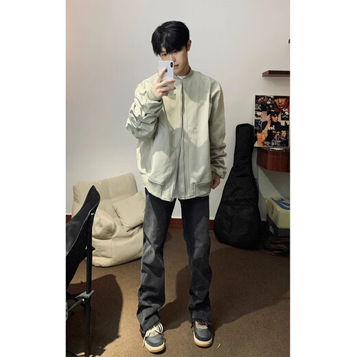
Commander Bear POU jacket men's spring and autumn short style handsome tops trendy American pilot high street baseball uniform ltt-7374 gray real thing is gray M