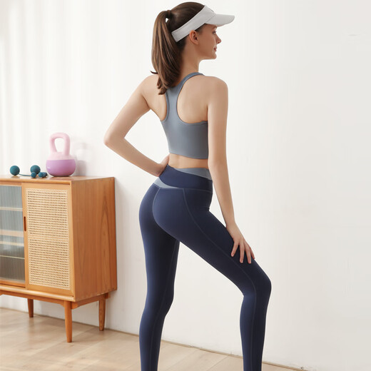 Hui'ang sports suit women's yoga suit running fitness suit quick-drying suit color matching underwear vest trousers whale blue L