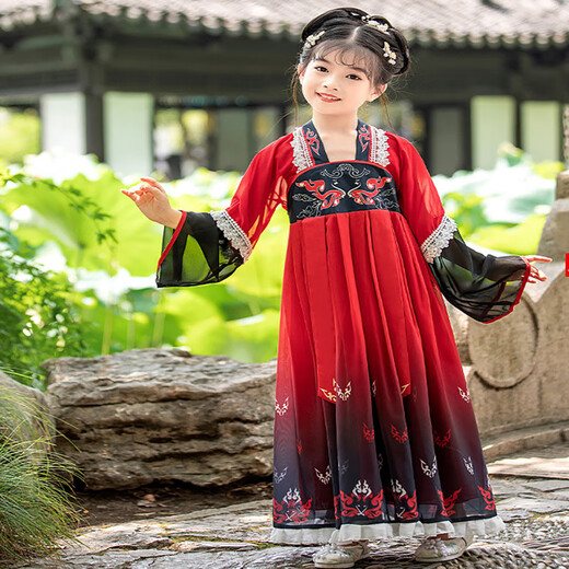 微爱的小松鼠汉服男童 2025新款儿童古风唐装男孩国学演出服夏季6198 知遇-红色 110 cm