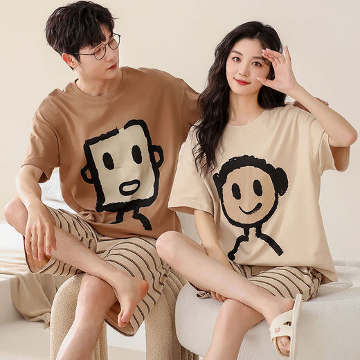 Arctic Velvet (Bejirog) reines Baumwollpajamas im Sommer im Sommer ein Mann und eine Frau kurzärmelige Hose Pullover Cartoon Freizeitkleidung Anzug 686 Paare [reines Baumwoll] 2xl weibliche M+ Männer
