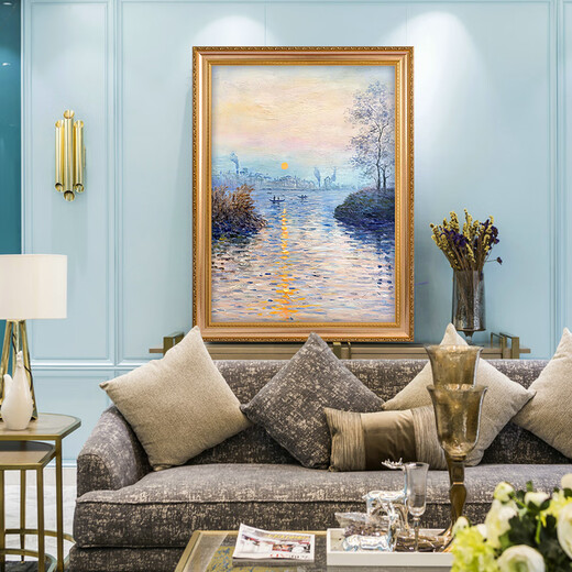 Monet, la famosa pintura de la bandera del emperador, la impresión del amanecer, pintura al óleo abstracta pintada a mano, pintura de decoración de la sala de estar, corredor de entrada y pasillo de la pintura colgante 692 marco de madera maciza de oro 110x240