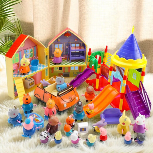 Onevan Peppa Pig Familie von vier vier Spielzeugen Peggy Charakter Set 3-6 Jahre alt 5 Sets von Jungen und Mädchen Red Sport Car + Familie von vier vier Jahren