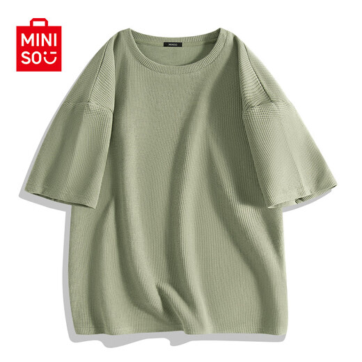 Miniso (Miniso) Футболка мужская мужская летняя мужская камелия Green Liek Olde 2025 Новая тяжелая вафельная, полузащиленная лесная зеленая (Big Sunshine Camellia) L /175 (полный возврат средств на 30 дней качества).
