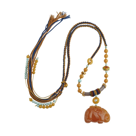 Potala Palace beeswax pendant auspicious elephant necklace safety buckle amber silver inlaid agate turquoise birthday gift for girlfriend and wife beeswax auspicious elephant 925 silver pendant (new style)