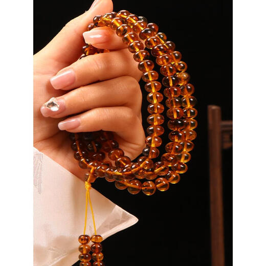 Ancient natural Fushun amber bracelet, landscape plant amber 108 multi-circle Buddha beads bracelet, Western open pit mine spiritual grass gold amber, Fushun amber 108 plant, 0 carat, amber 5mm