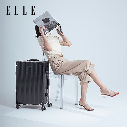 ELLE法国品牌行李箱22英寸铝框时尚拉杆箱万向轮TSA密码锁耐磨密码箱
