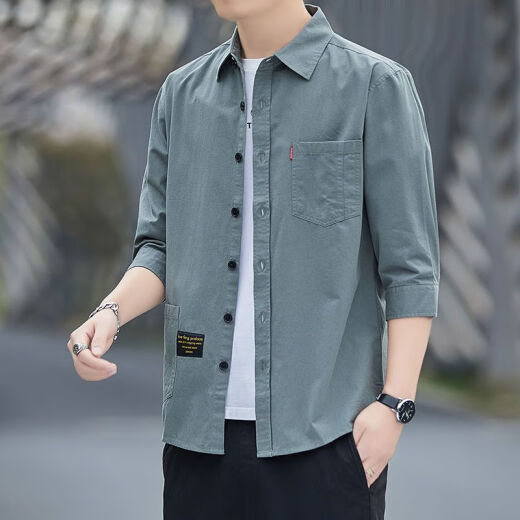 Pierre cardin true pocket pure cotton no iron shirt men's loose version of 7000 sleeve shirt work clothes men's jacket spring and autumn high-quality pure cotton material 7008 (black) 2XL 155Jin [Jin equals 0.5 kg]-175Jin [Jin equals 0.5 kg]
