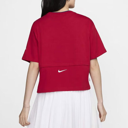 Nike (NIKE) short-sleeved women's clothing 2025 summer new fitness training sportswear half-sleeved round neck breathable casual short T-shirt pure cotton HF6291-687 fitness red XL
