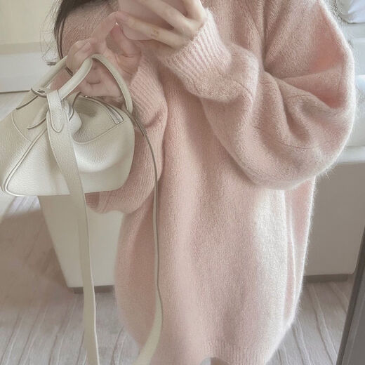 
Qinhuafang mid-length sweater covering the butt lazy style plus size large size fat mm mid-length sweater for women in autumn and winter loose and lazy black 9901 single-piece sweater 5XL size 200-230Jin [Jin equals 0.5 kg]