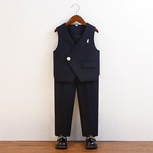 萝卜呗呗（LUOBOBEIBEI）男童马甲套装休闲西服花童礼服表演服2025春秋 藏青四件套 120