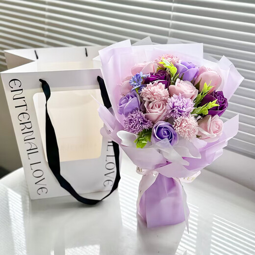 初朵16朵康乃馨玫瑰香皂永生花束生日礼物女妈妈38三八妇女神节非鲜花