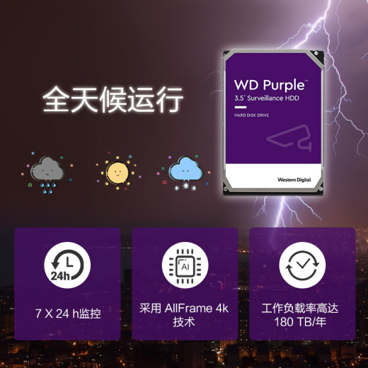 Western Digital (WD) Purple Disk 2TBSATA6Gb/s64M Surveillance Hard Drive (WD20EJRX)