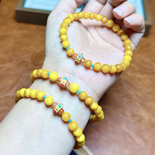 Caizhi Factory Price Natural Beeswax Original Bracelet Manmi Original 5-6mm Amber Bracelet Design Couple Men and Women