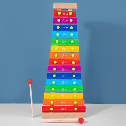 
Jingqiao Children's 15-scale aluminum sheet hand-knocking piano hand-knocking xylophone musical instrument set CL toy iron sheet beech wood 15-tone piano