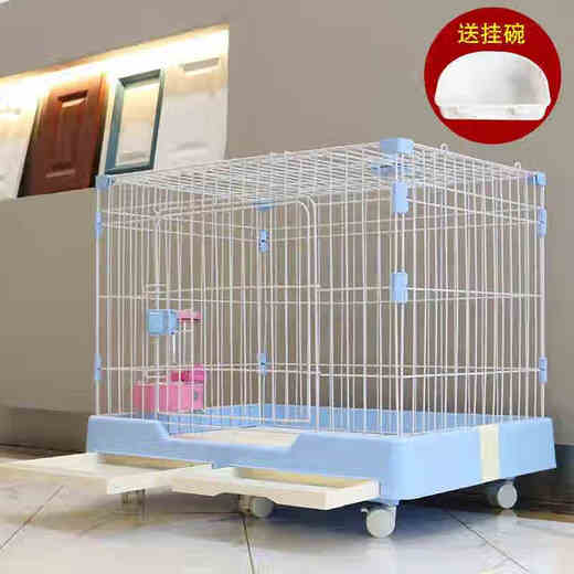 Jiamen JIAMEN (JIAMEN) dog cage small and medium-sized dog indoor with toilet Teddy small pet dog cat cage rabbit cage villa isolation fence dog cage blue wheel large size 99*62*71cm