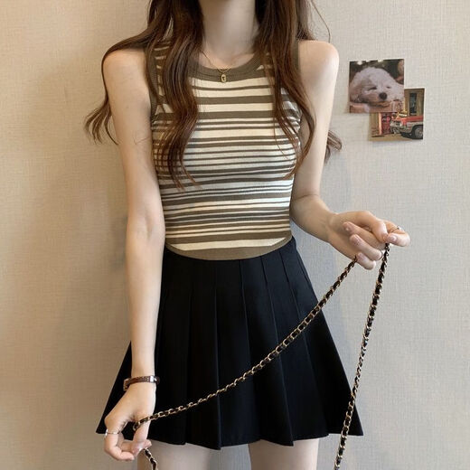 柒十念条纹针织吊带背心女夏季外穿年新款无袖修身纯欲内搭打底上衣 20155白条 均码 (70-125斤可穿)