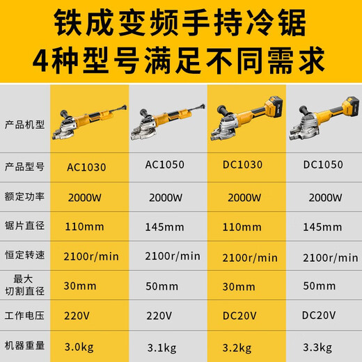 铁成手持冷切锯无刷螺纹钢筋切割机锂电便携圆方钢管螺栓螺丝杆切断机 AC1050-2000W【交流款】